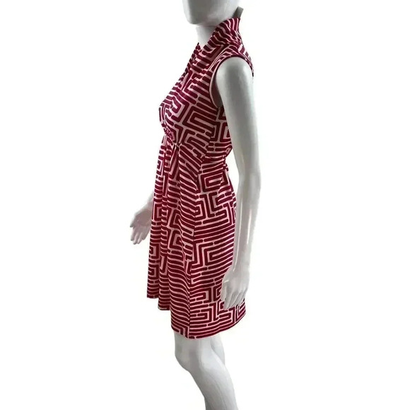 Vfish Designs Geometric Print Dress S High Neck Collar V Neck Minimalistic NWT - Picture 7 of 15